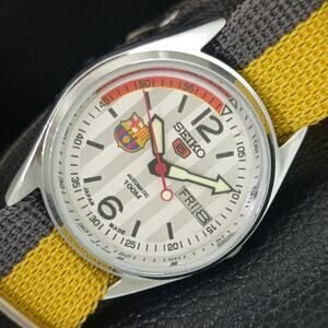 Vintage 1975 FCB Seiko Automatic Mens Silver Watch W/daydate & FCB accents